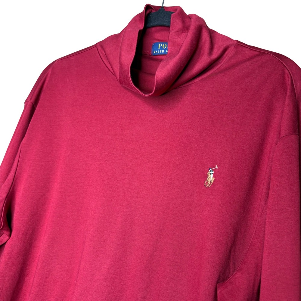 Polo Ralph Lauren Men XL Burgundy Red Cotton Turtleneck Long Sleeve Pony Logo
